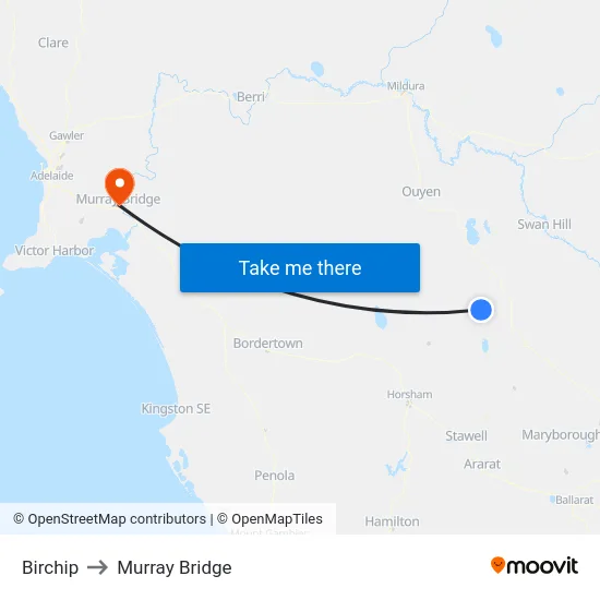 Birchip to Murray Bridge map