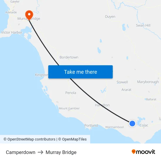 Camperdown to Murray Bridge map