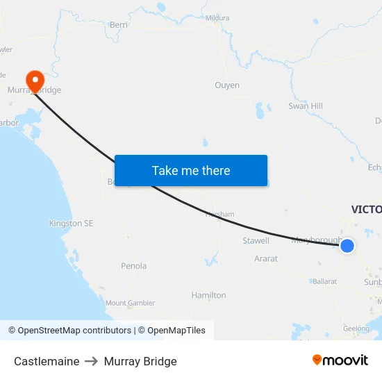 Castlemaine to Murray Bridge map