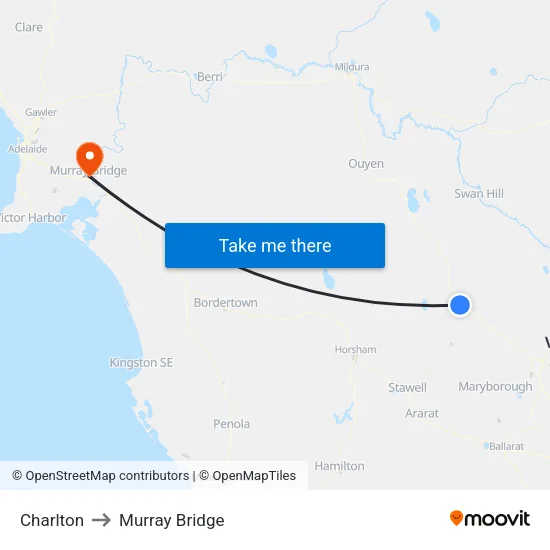 Charlton to Murray Bridge map
