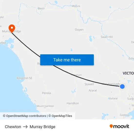 Chewton to Murray Bridge map