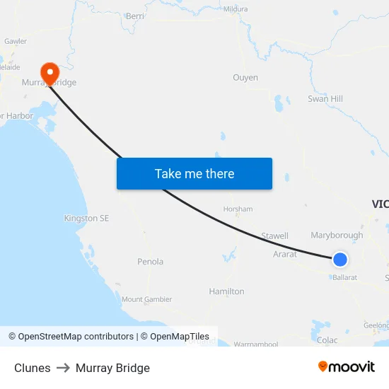 Clunes to Murray Bridge map