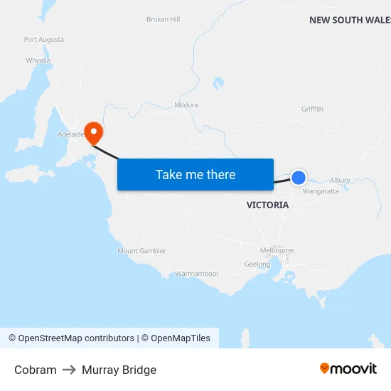 Cobram to Murray Bridge map