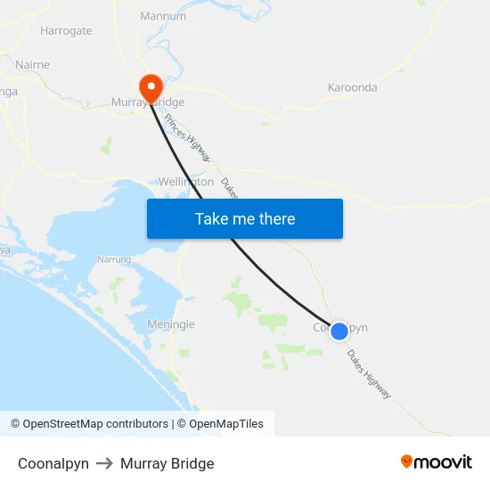 Coonalpyn to Murray Bridge map