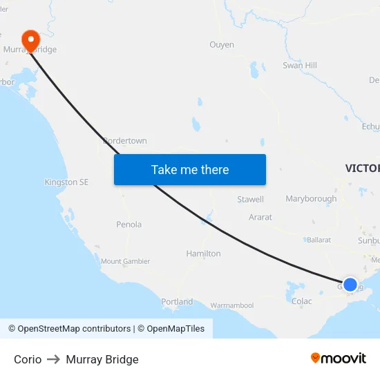 Corio to Murray Bridge map