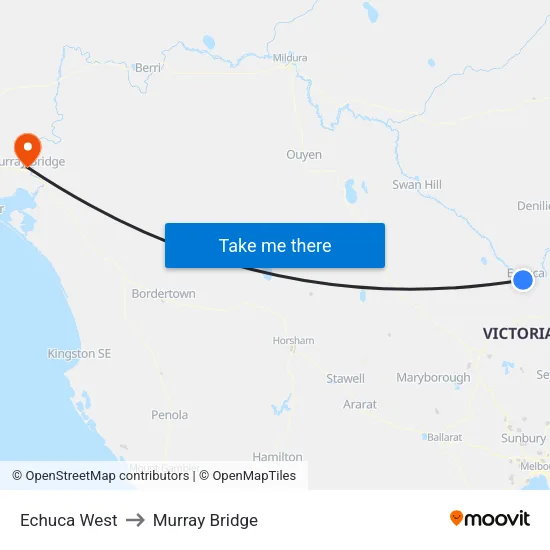 Echuca West to Murray Bridge map