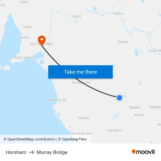 Horsham to Murray Bridge map