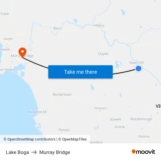 Lake Boga to Murray Bridge map