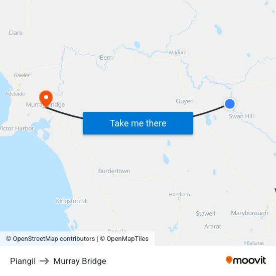 Piangil to Murray Bridge map