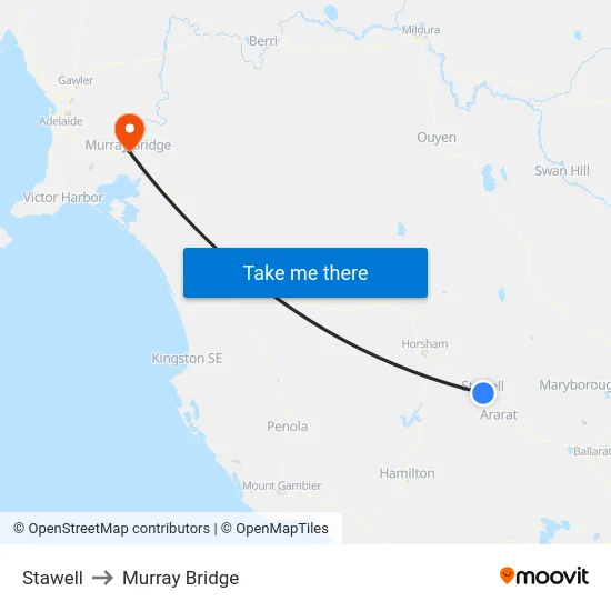 Stawell to Murray Bridge map