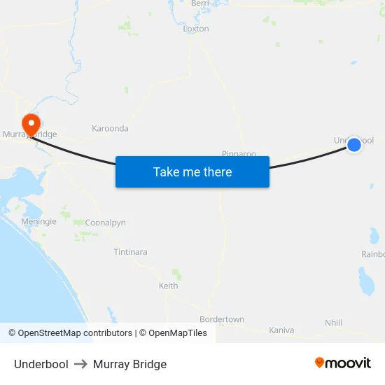 Underbool to Murray Bridge map