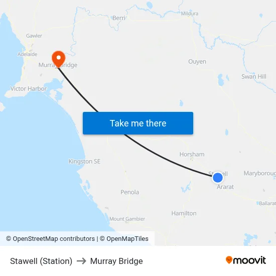 Stawell (Station) to Murray Bridge map