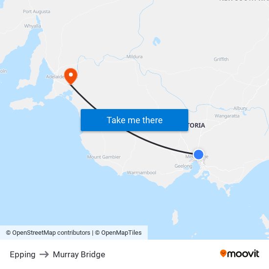 Epping to Murray Bridge map