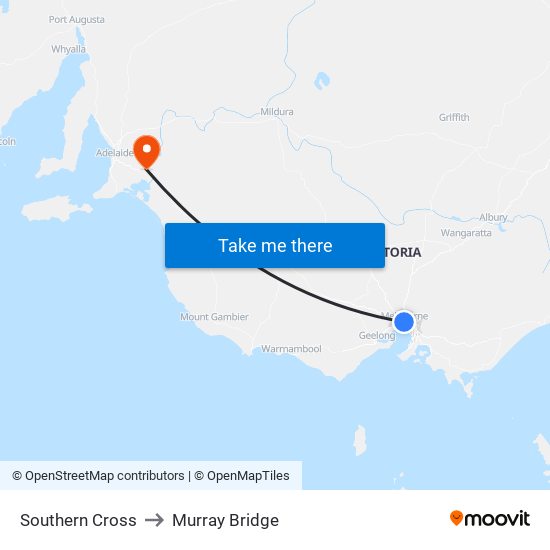 Southern Cross to Murray Bridge map