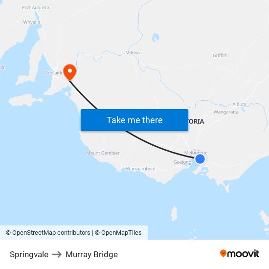 Springvale to Murray Bridge map