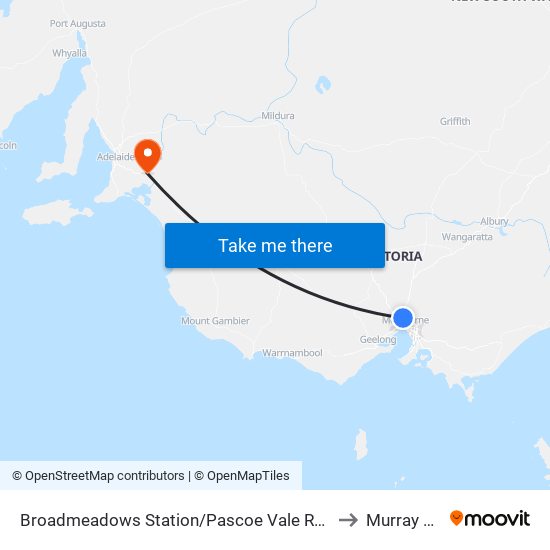 Broadmeadows Station/Pascoe Vale Rd (Broadmeadows) to Murray Bridge map