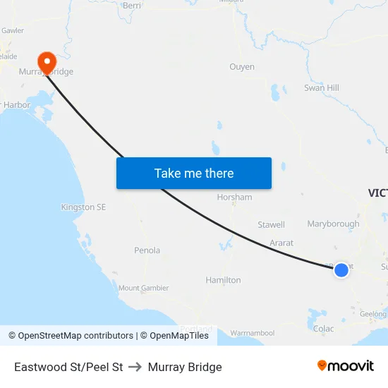 Eastwood St/Peel St to Murray Bridge map