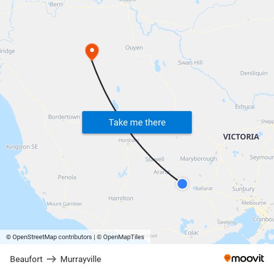 Beaufort to Murrayville map