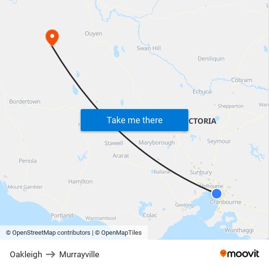 Oakleigh to Murrayville map