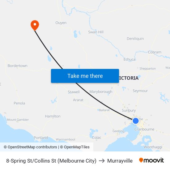 8-Spring St/Collins St (Melbourne City) to Murrayville map