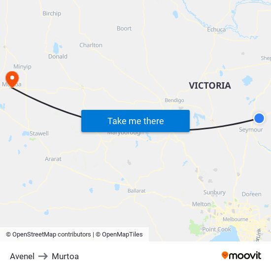 Avenel to Murtoa map