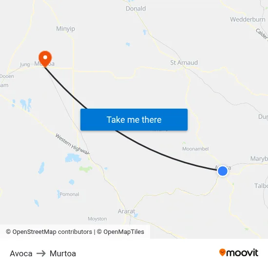 Avoca to Murtoa map