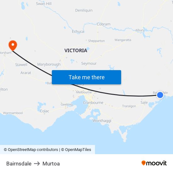 Bairnsdale to Murtoa map