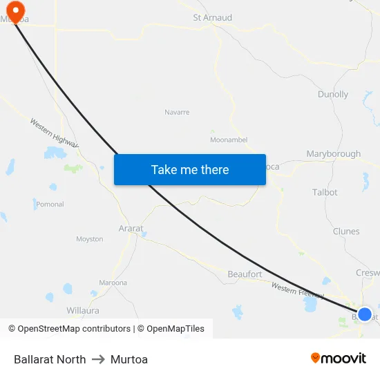 Ballarat North to Murtoa map