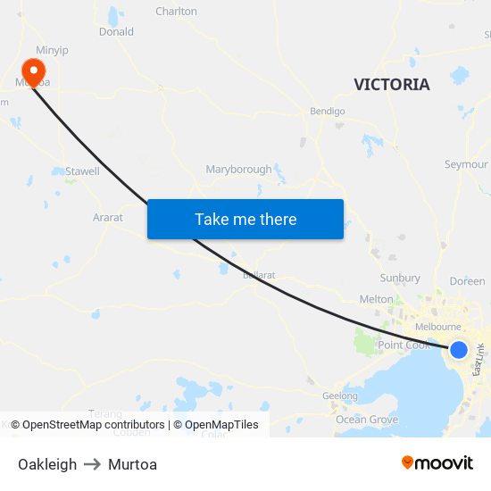 Oakleigh to Murtoa map