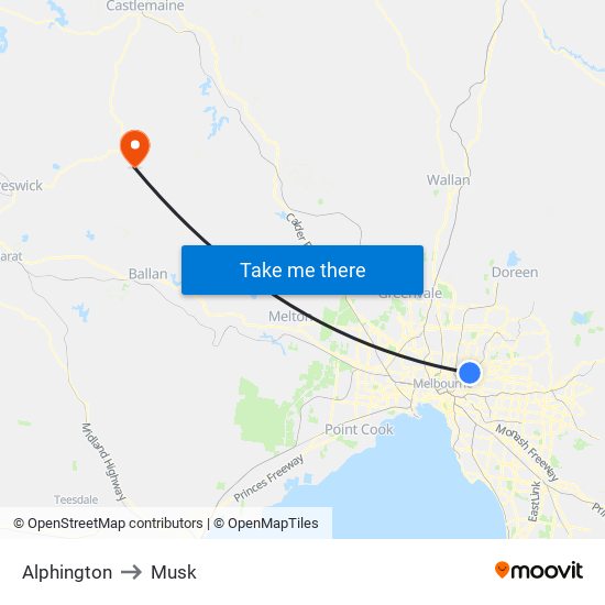 Alphington to Musk map