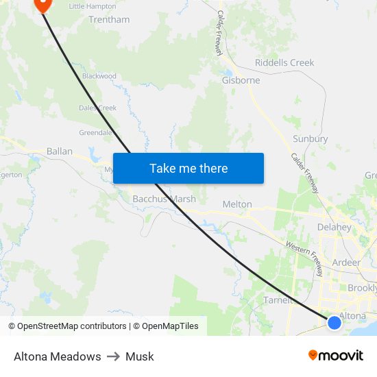 Altona Meadows to Musk map