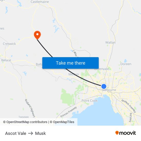 Ascot Vale to Musk map