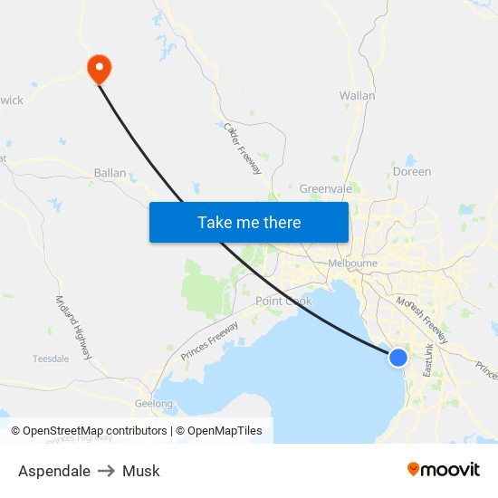 Aspendale to Musk map