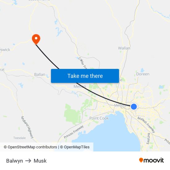 Balwyn to Musk map