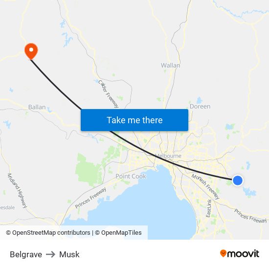 Belgrave to Musk map