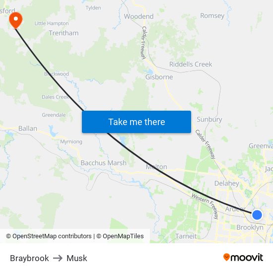 Braybrook to Musk map