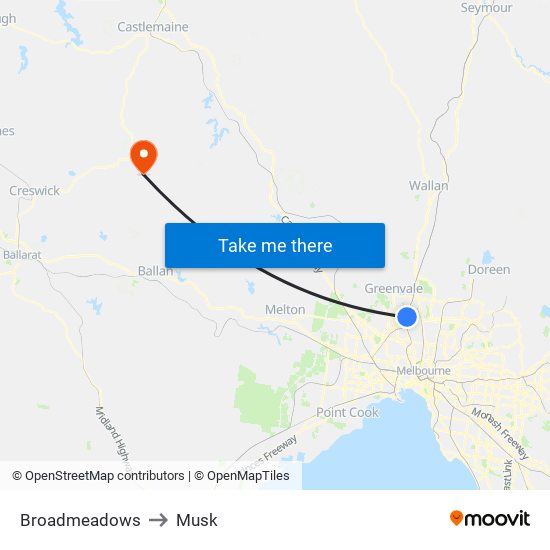 Broadmeadows to Musk map