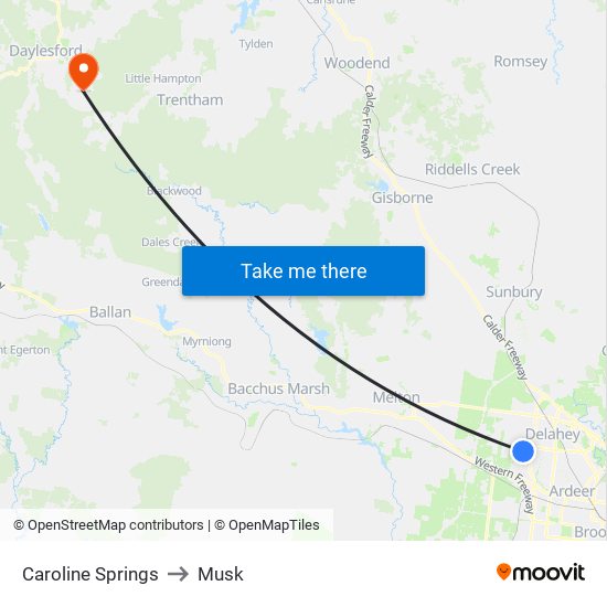 Caroline Springs to Musk map