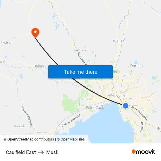 Caulfield East to Musk map