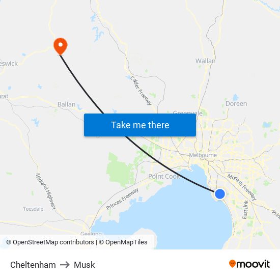 Cheltenham to Musk map