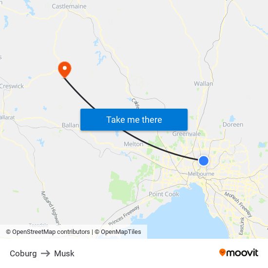 Coburg to Musk map