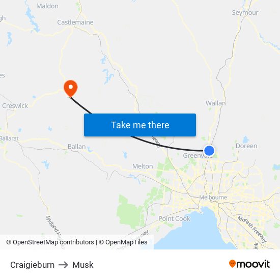 Craigieburn to Musk map