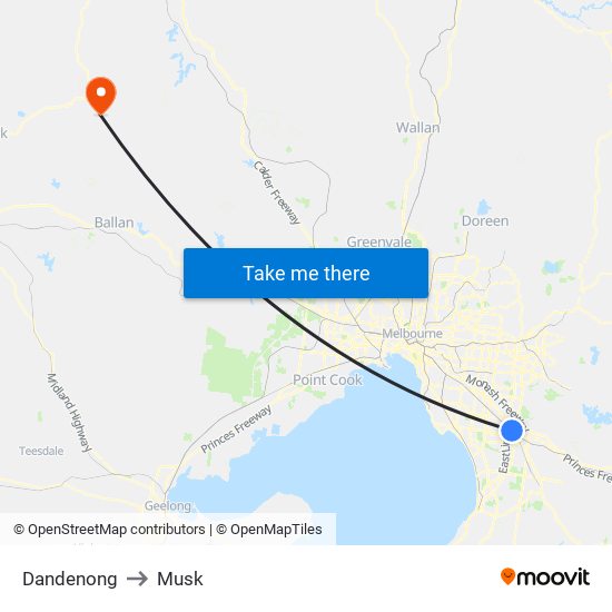 Dandenong to Musk map