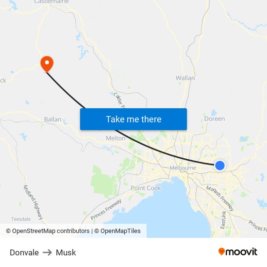Donvale to Musk map
