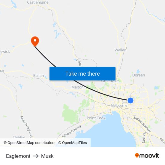 Eaglemont to Musk map