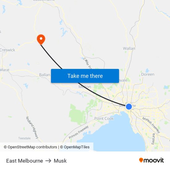 East Melbourne to Musk map