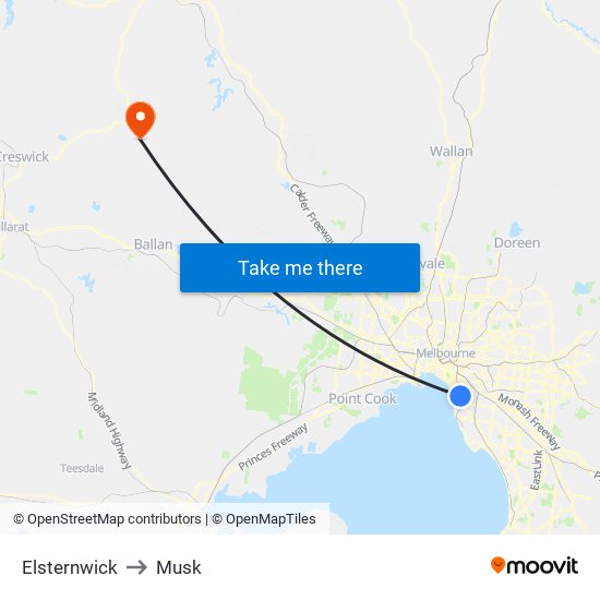 Elsternwick to Musk map