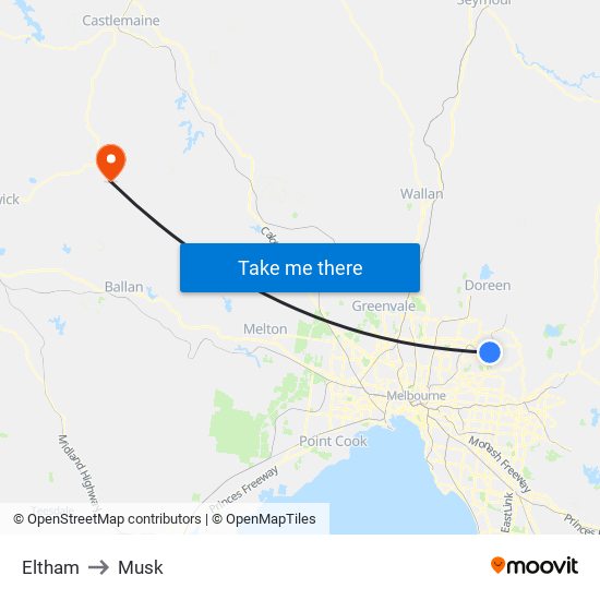 Eltham to Musk map