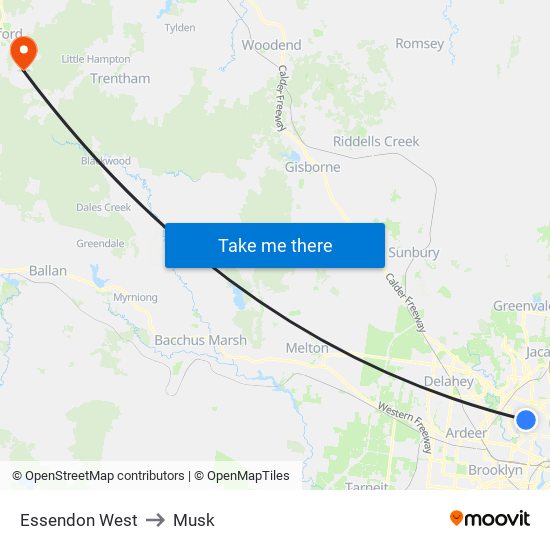 Essendon West to Musk map