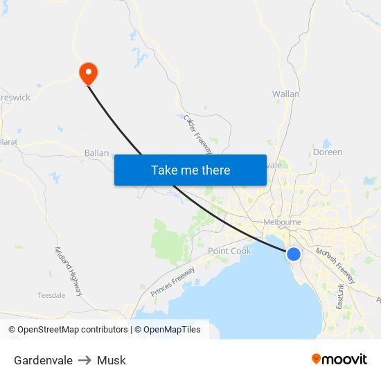 Gardenvale to Musk map